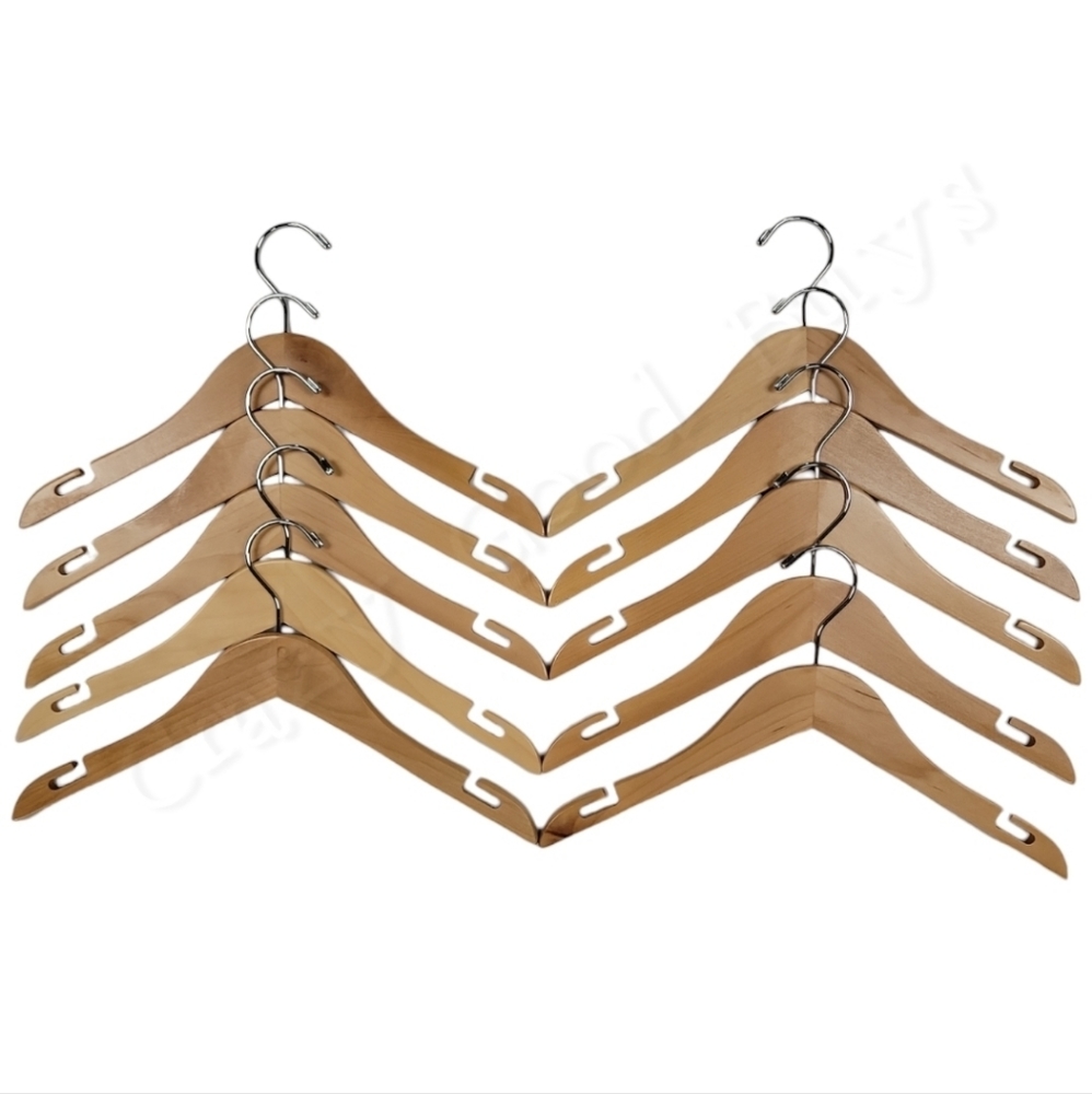 10-Pack Wooden Hangers, 14-Inch Width, Natural Wood Color